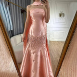 Gray Blue Satin A-Line Strapless Wedding Dress Formal Evening Dress HZ1024