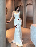 White Satin Mermaid Off-the-shoulder Long Prom Dresses Simple Formal Evening Dresses HZ1024