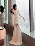 White Satin Mermaid Off-the-shoulder Long Prom Dresses Simple Formal Evening Dresses HZ1024