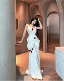 White Satin Mermaid Off-the-shoulder Long Prom Dresses Simple Formal Evening Dresses HZ1024