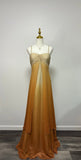 Gradient Yellow Spaghetti Straps Sheath Chiffon Long Prom Dresses Evening Dress HZ1024