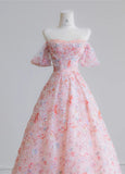 Pink Off-the-shoulder A-Line Tulle Sequin Applique Wedding Dress Sweet 16 Dresses HZ1024