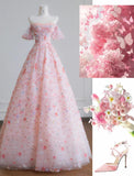 Pink Off-the-shoulder A-Line Tulle Sequin Applique Wedding Dress Sweet 16 Dresses HZ1024