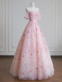 Pink Off-the-shoulder A-Line Tulle Sequin Applique Wedding Dress Sweet 16 Dresses HZ1024