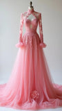 Peach Sweetheart A-Line Tulle Lace Applique Wedding HZ1024