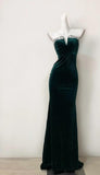 Dark Green Strapless Mermaid Velvet Long Evening Dress HZ1024