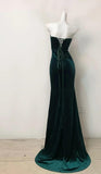 Dark Green Strapless Mermaid Velvet Long Evening Dress HZ1024