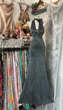 Halter Black Grey Sheath Backless Long Party Dress Cocktail Dress HZ1024