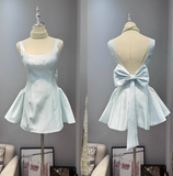 Square Neck A-line Backless Birthday Dress Bow Short Prom Dress Sweet Homecoming Dress HZ1024