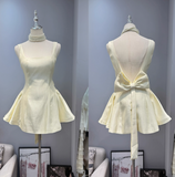 Square Neck A-line Backless Birthday Dress Bow Short Prom Dress Sweet Homecoming Dress HZ1024