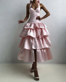 A-Line Halter Prom Dress Tiered Satin Empire-Waist Sleeveless Party Dress 22nd Birthday Dress with Bow HZ1024