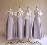 Purple Satin with Bow A-Line Bridesmaid Dress, Elegant Formal Evening Dress HZ1024