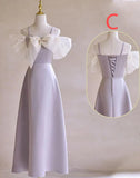 Purple Satin with Bow A-Line Bridesmaid Dress, Elegant Formal Evening Dress HZ1024