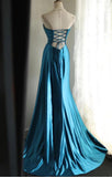 Satin Mermaid Long Evening Dresses Turquoise Sweetheart Open Back Prom Dresses HZ1024