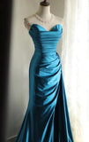Satin Mermaid Long Evening Dresses Turquoise Sweetheart Open Back Prom Dresses HZ1024