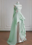 Light Green A-Line Wedding Dresses Sweet Chiffon Strapless Long Prom Dresses HZ1024