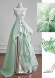 Light Green A-Line Wedding Dresses Sweet Chiffon Strapless Long Prom Dresses HZ1024