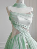 Light Green A-Line Wedding Dresses Sweet Chiffon Strapless Long Prom Dresses HZ1024