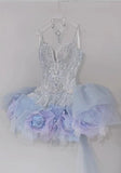 V-neck A-Line Short Prom Dress Gorgeous Tulle Homecoming Dress HZ1024