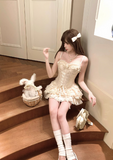 Spaghetti Straps Satin Lace Satin Short Prom Dresses Cute A-Line Two-Piece Homecoming Dress HZ1024