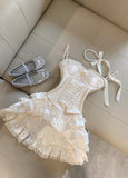 Spaghetti Straps Satin Lace Satin Short Prom Dresses Cute A-Line Two-Piece Homecoming Dress HZ1024