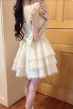 Lace Layered Homecoming Dress with Bow Tulle Retro Short Prom Dresses HZ1024