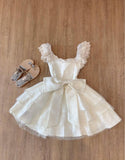 Lace Layered Homecoming Dress with Bow Tulle Retro Short Prom Dresses HZ1024