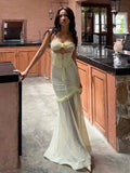 Yellow Chiffon Mermaid Evening Dress Chic Strapless Party Dress HZ1024