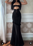 Yellow Chiffon Mermaid Evening Dress Chic Strapless Party Dress HZ1024