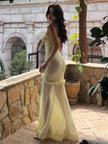 Yellow Chiffon Mermaid Evening Dress Chic Strapless Party Dress HZ1024
