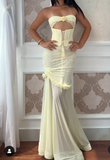 Yellow Chiffon Mermaid Evening Dress Chic Strapless Party Dress HZ1024