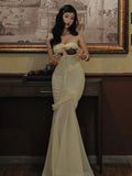 Yellow Chiffon Mermaid Evening Dress Chic Strapless Party Dress HZ1024