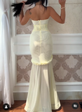 Yellow Chiffon Mermaid Evening Dress Chic Strapless Party Dress HZ1024