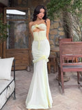 Yellow Chiffon Mermaid Evening Dress Chic Strapless Party Dress HZ1024