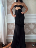 Yellow Chiffon Mermaid Evening Dress Chic Strapless Party Dress HZ1024