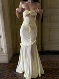 Yellow Chiffon Mermaid Evening Dress Chic Strapless Party Dress HZ1024