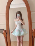 Tulle Strapless A-Line Short Party Dresses Lace Homecoming Dress HZ1024