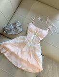 Satin A-line Homecoming Dress Lace Spaghetti Strap Short Prom Dress for Party HZ1024