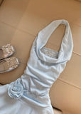 Light Blue Halter Neck Chiffon Backless Homecoming Dress Short Party Dress HZ1024