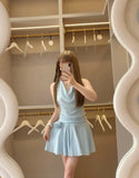 Light Blue Halter Neck Chiffon Backless Homecoming Dress Short Party Dress HZ1024