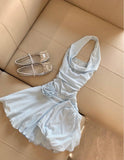Light Blue Halter Neck Chiffon Backless Homecoming Dress Short Party Dress HZ1024