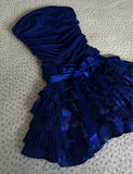 Dark Sapphire Strapless Chiffon Lace Short Prom Dresses Sweet Homecoming Dresses HZ1024