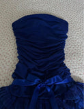 Dark Sapphire Strapless Chiffon Lace Short Prom Dresses Sweet Homecoming Dresses HZ1024