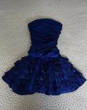 Dark Sapphire Strapless Chiffon Lace Short Prom Dresses Sweet Homecoming Dresses HZ1024