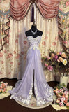 Purple Strapless Beaded Tulle A-Line Long Prom Dresses HZ1024