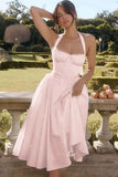 Pink A-Line Halter Satin Cocktail Prom Dresses Simple Party Dresses HZ1024