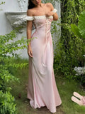 Off Shoulder Sheath Satin Evening Dresses Gorgeous Party Dresses HZ1024