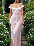 Off Shoulder Sheath Satin Evening Dresses Gorgeous Party Dresses HZ1024