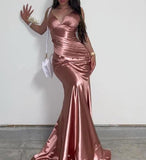 Satin V-Neck Backless Mermaid Evening Dress Stunning Party Dresses HZ1024