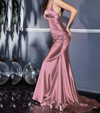 Satin V-Neck Backless Mermaid Evening Dress Stunning Party Dresses HZ1024